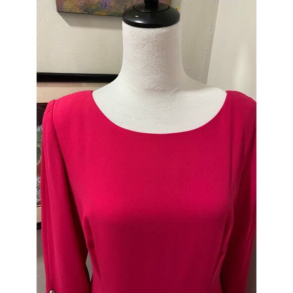 En Francais by Huey Waltzer Full-Length Gown Size 14 Bright Pink Long Sleeve - Picture 9 of 14